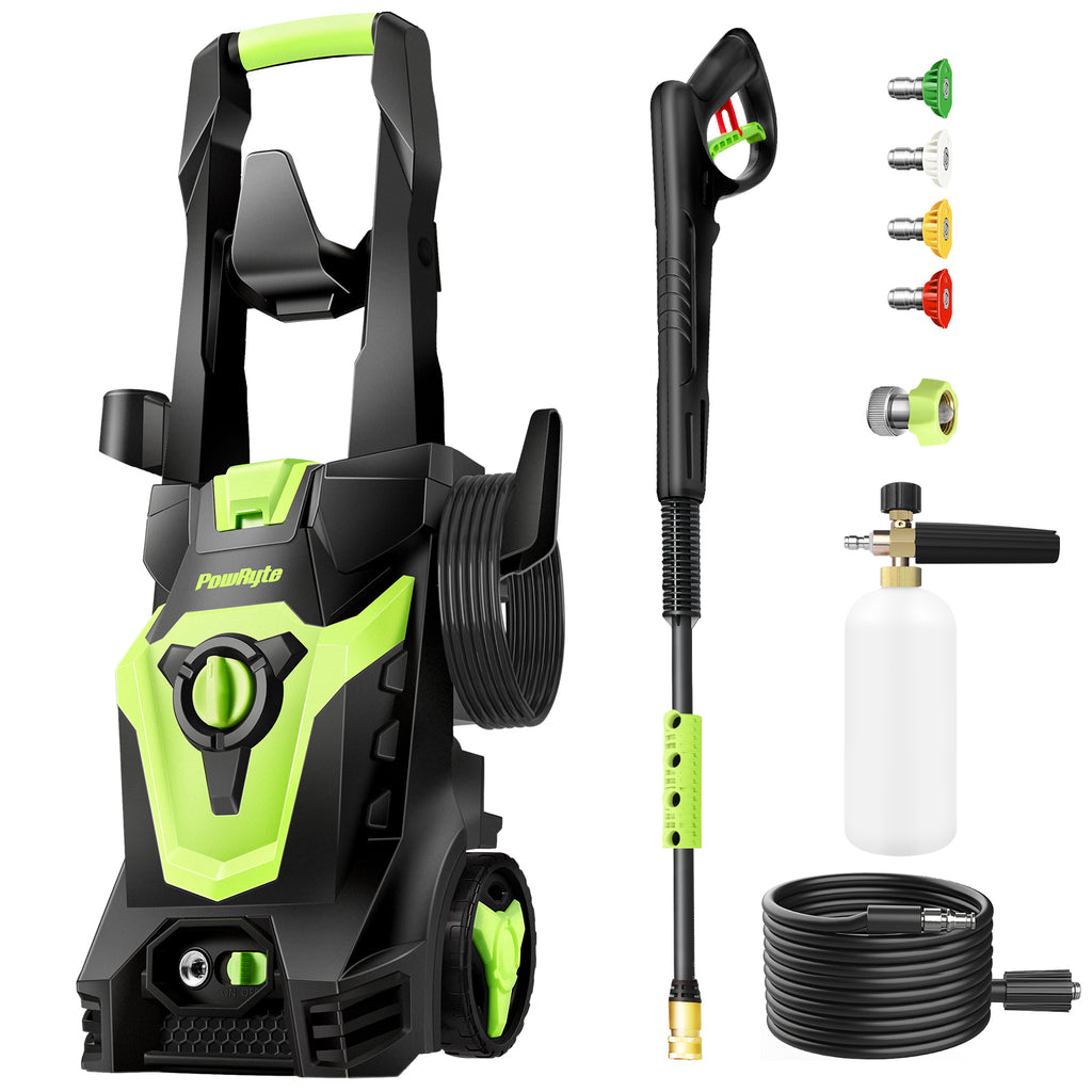 PowRyte Electric Pressure Washer, Brass Foam Cannon, 4 Different Tips, Power 4500 PSI 2.6 GPM